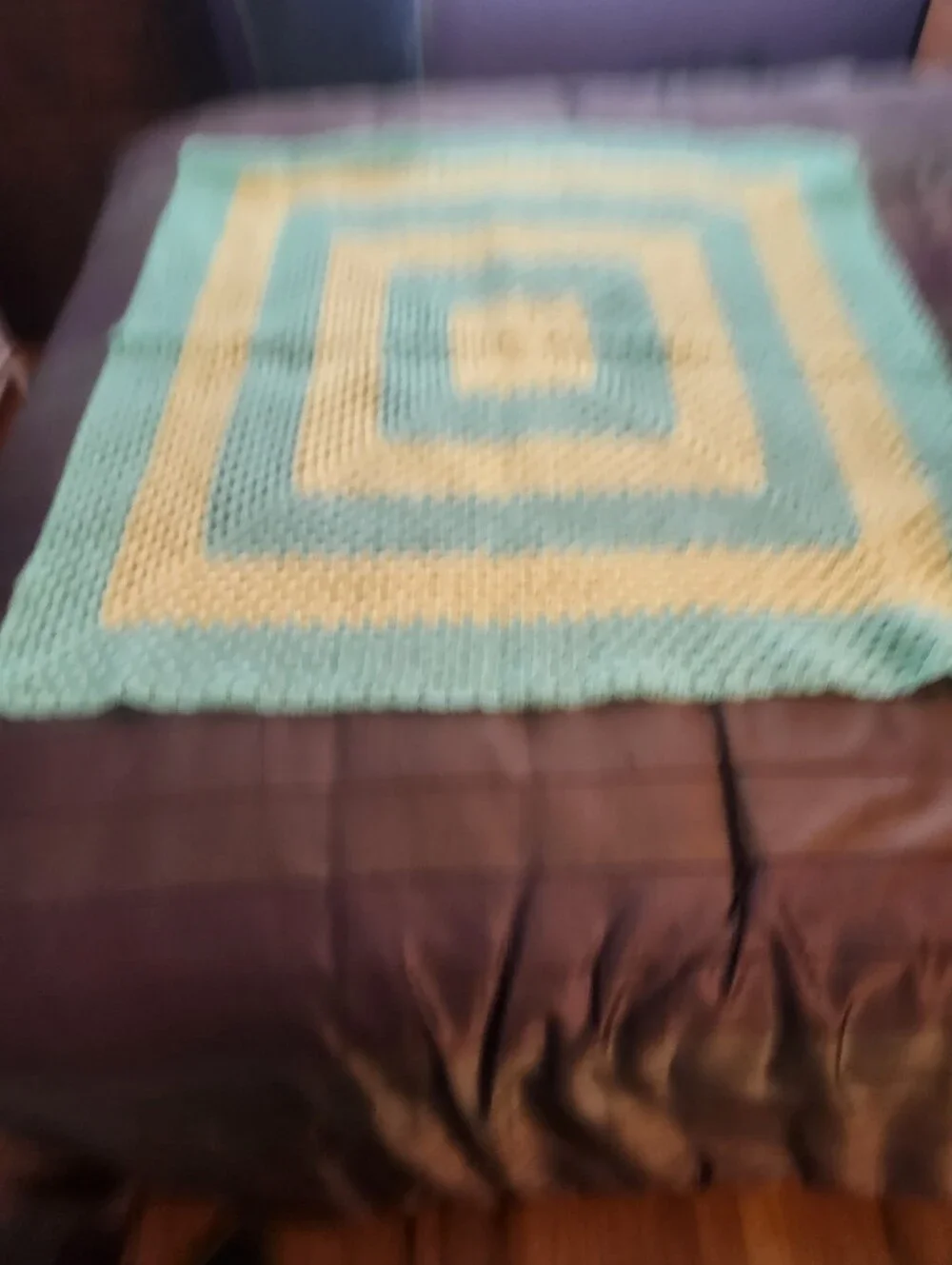 Handmade Mint Green and Pale Yellow Crochet Baby Blanket
